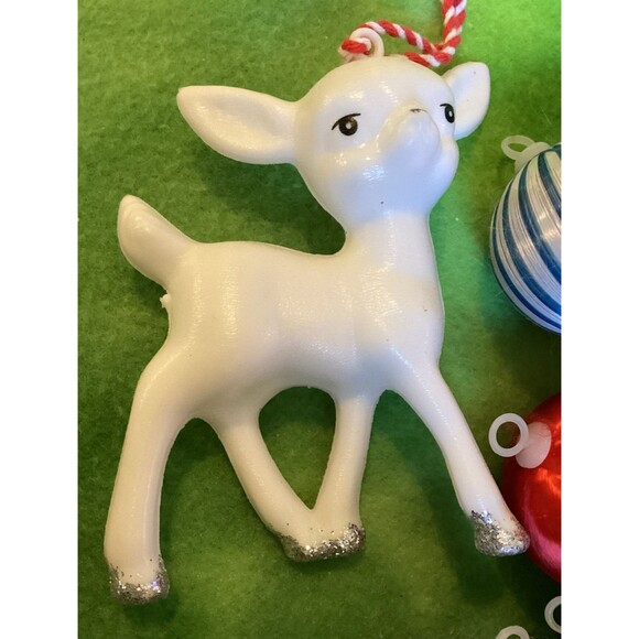 Satin Spun Red & Red Striped Unbreakable 1.5" Christmas Ball Ornaments & Deer - Picture 3 of 10